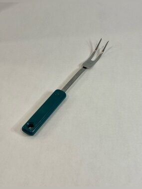 Vintage Ekco USA Stainless Steel Meat Serving Fork, Teal Green Bakelite Handle